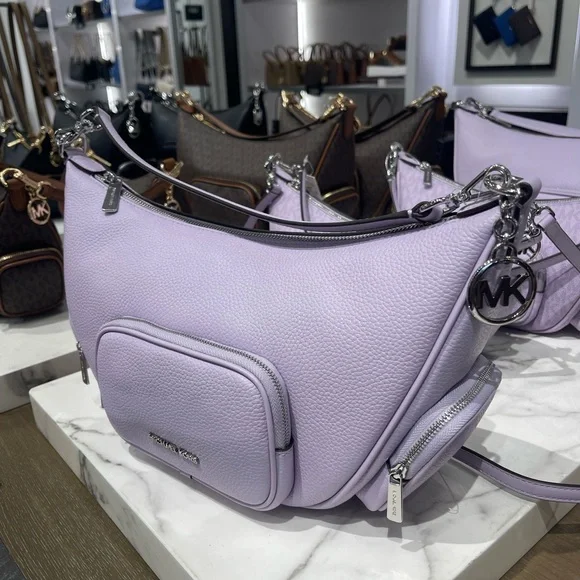 MICHAEL KORS Merritt Medium Pebbled Leather Convertible Shoulder BagQuartz NWT